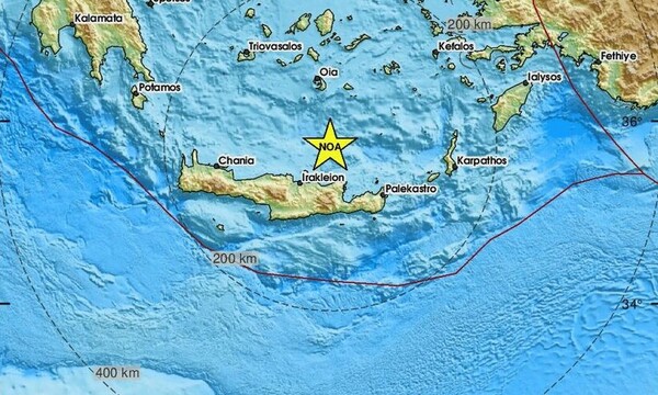 Σεισμός 4 Ρίχτερ βόρεια του Ηρακλείου